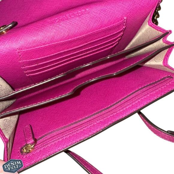 Michael Kors Fuchsia/Rasberry/Gold Saffiano Leather Chain Link Crossbody Bag - Picture 9 of 15